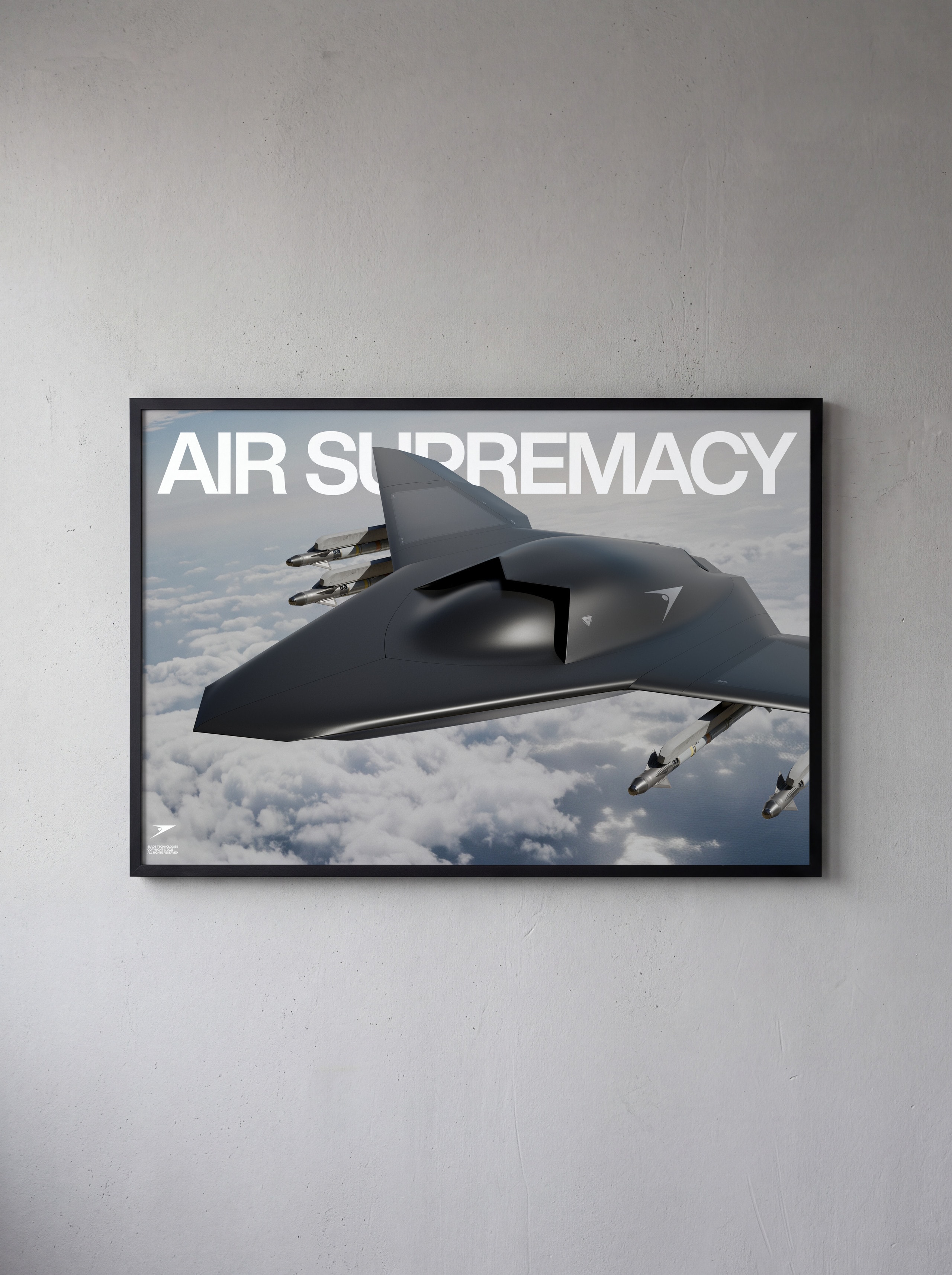 Air Supremacy print, framed on a concrete wall